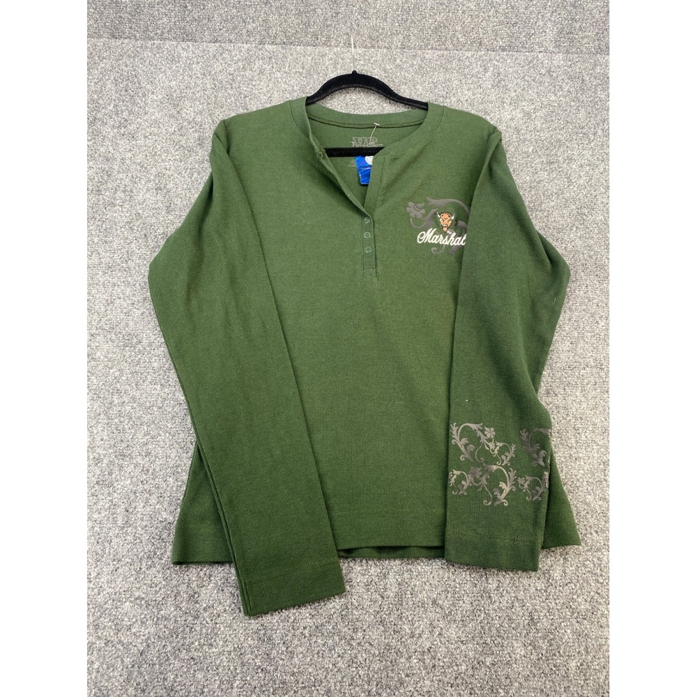 Varsity Classics Marshall University Henley Shirt Womens XL Green Waffle Knit